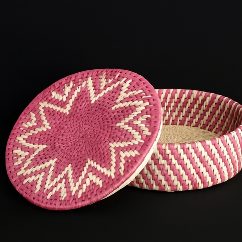 Handwoven Basket with Decorative Lid