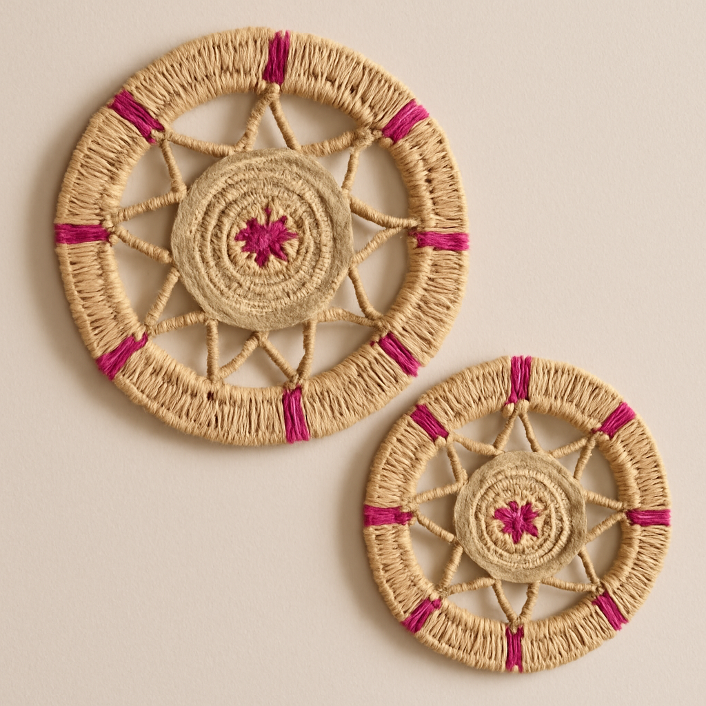 Set of 2 Handcrafted Jute Wall Hanging with Pink Thread Accents – Made in Pakistan (Sindh)