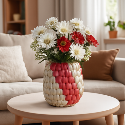 Handwoven Palm Leaf Vase with Colorful Design | Made In Pakistan (Sindh)