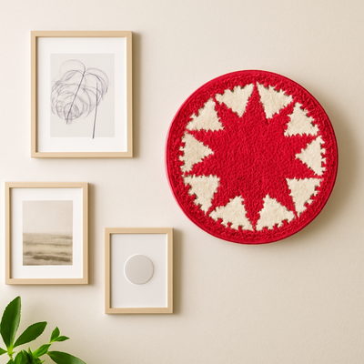 Handcrafted Sabai Basket - Red & White, Home Decor, Eco-Friendly