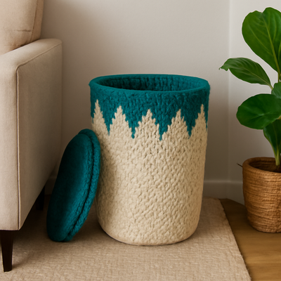Eco-Friendly Woven Storage Basket with Teal Accents