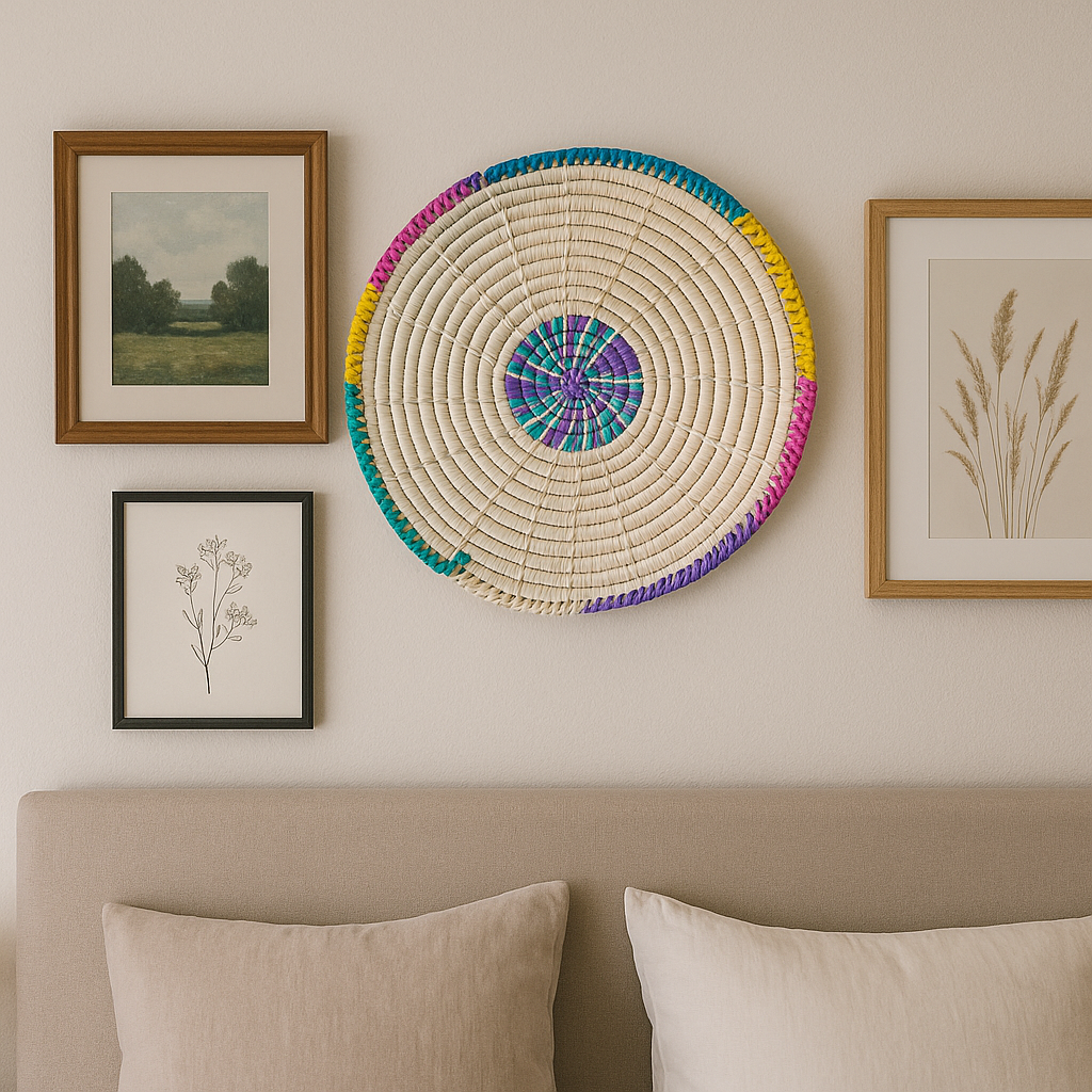 Handmade Traditional Roti Basket (Pindi) - Colorful Palm Leaf Design