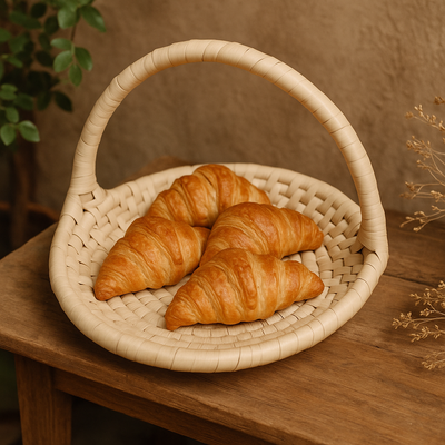 Handwoven Palm Leaf Basket with Handle – Natural Finish