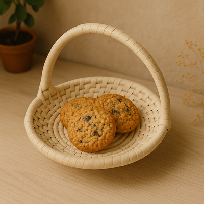 Handwoven Palm Leaf Basket with Handle – Natural Finish