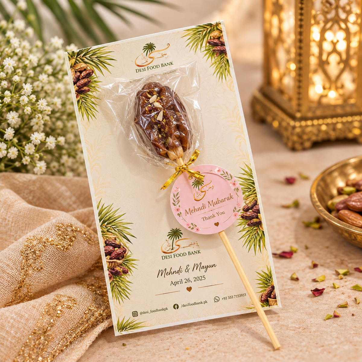 Personalized Stuffed Dates Favors | Custom Date Lollipops | Wedding & Event Favors | Pinteresty Date Gifts | Mehndi, Nikkah & Baby Shower