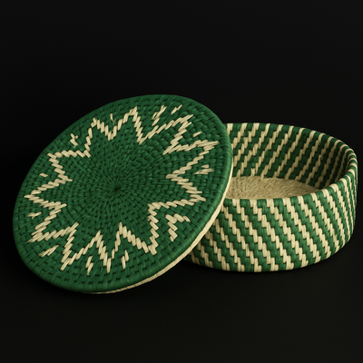 Handwoven Basket with Decorative Lid