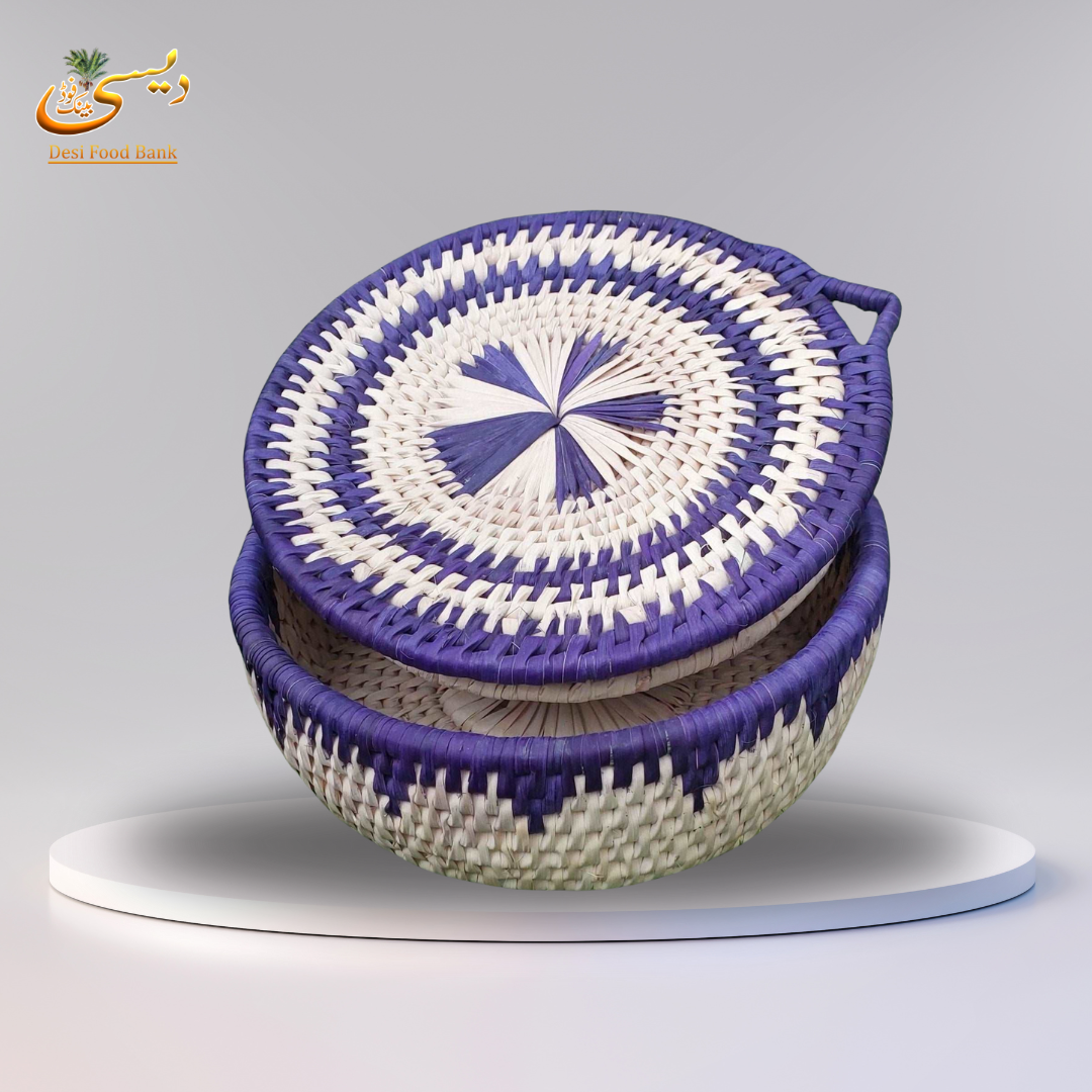 Handwoven Multicolor Basket with Lid – Traditional Desi Design