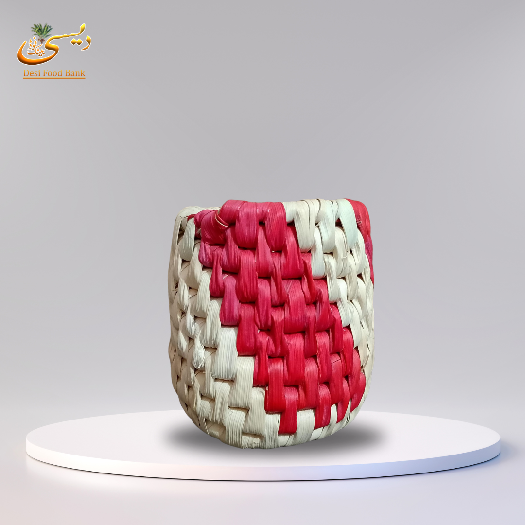 Handwoven Palm Leaf Vase with Colorful Design | Made In Pakistan (Sindh)