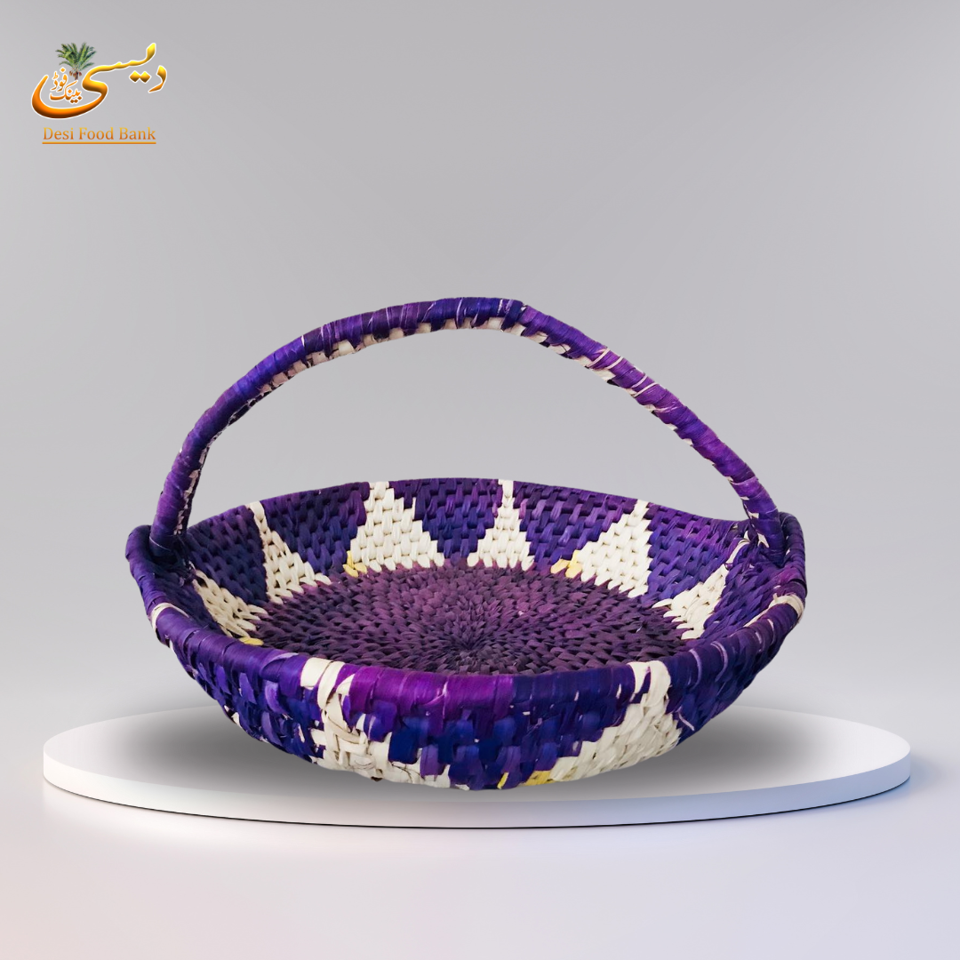 Handcrafted Purple Palm Leaf Basket with Handle