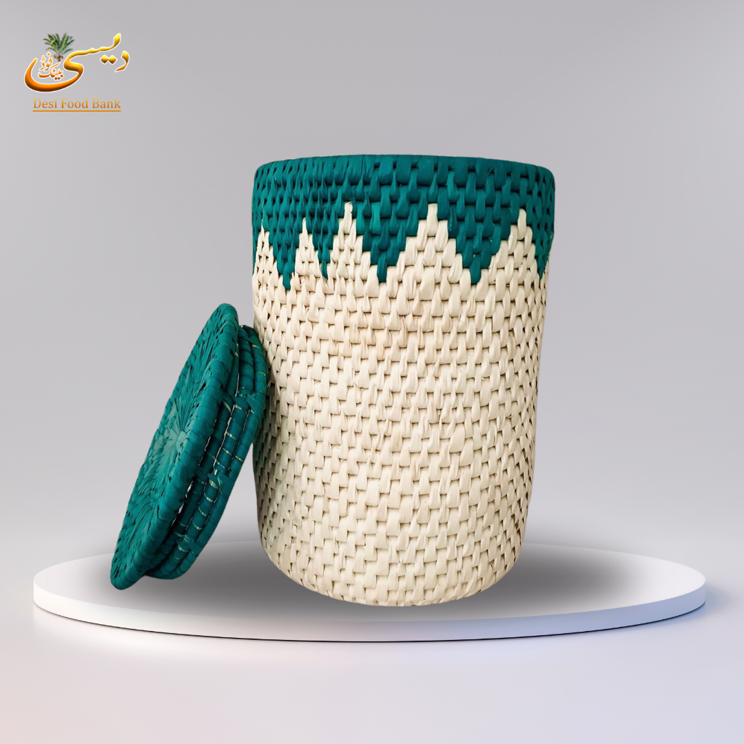 Eco-Friendly Woven Storage Basket with Teal Accents