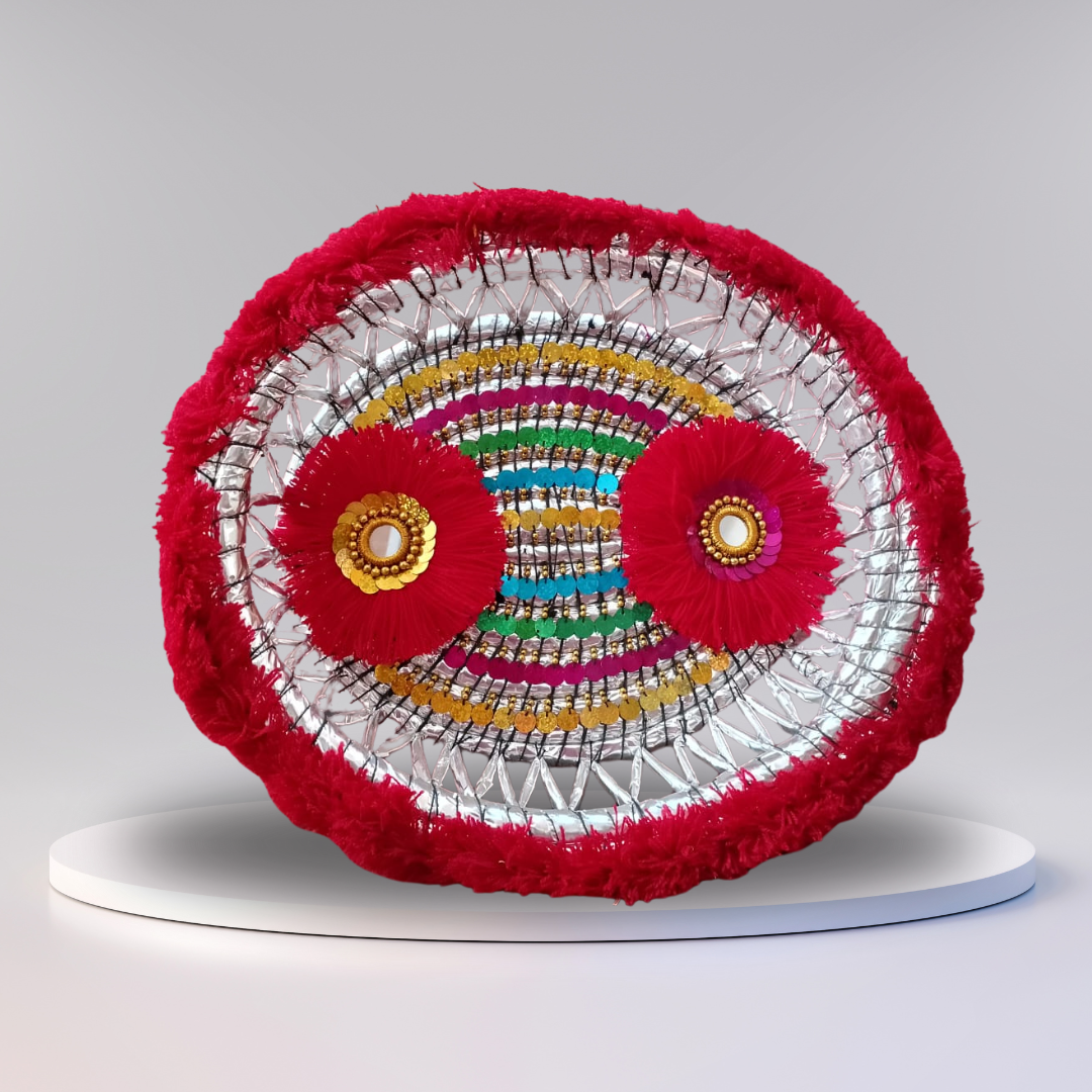 Sindh Traditional Mehndi Decoration Plate with Colorful Laces & Pom Poms | Made in Pakistan (Sindh)