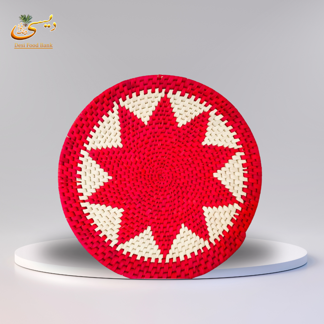 Handcrafted Sabai Basket - Red & White, Home Decor, Eco-Friendly