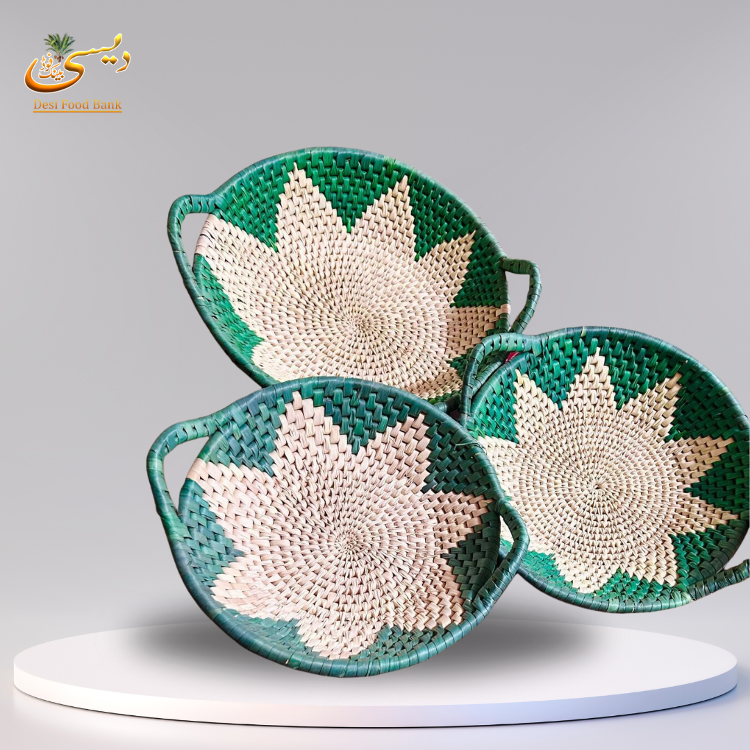 Woven Palm Leaf Trays, Set of 3 | Made in Pakistan (Sindh)