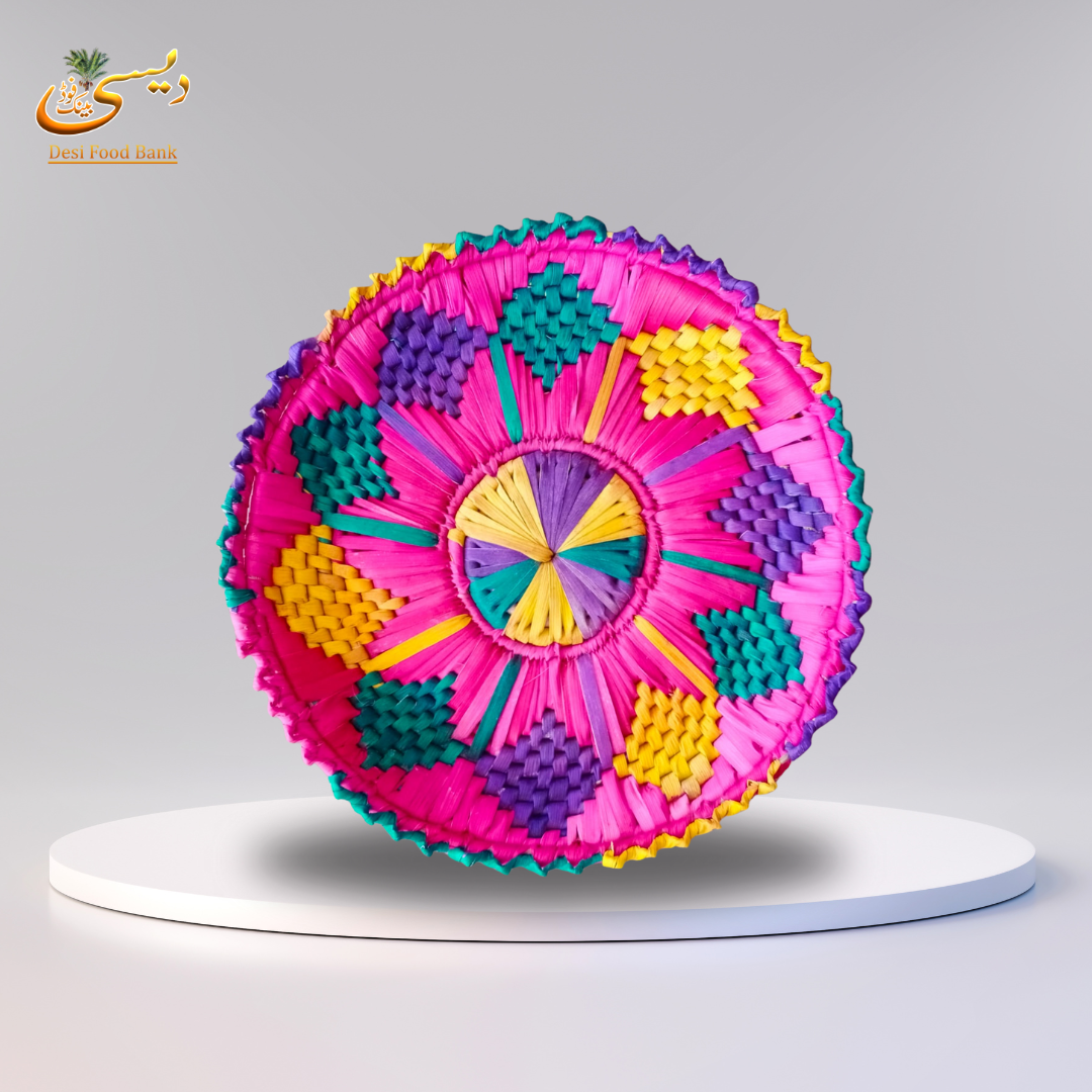 Pair Of Vibrant Handwoven Multicolor Palm Leaf Basket | Made In Pakistan (Sindh)