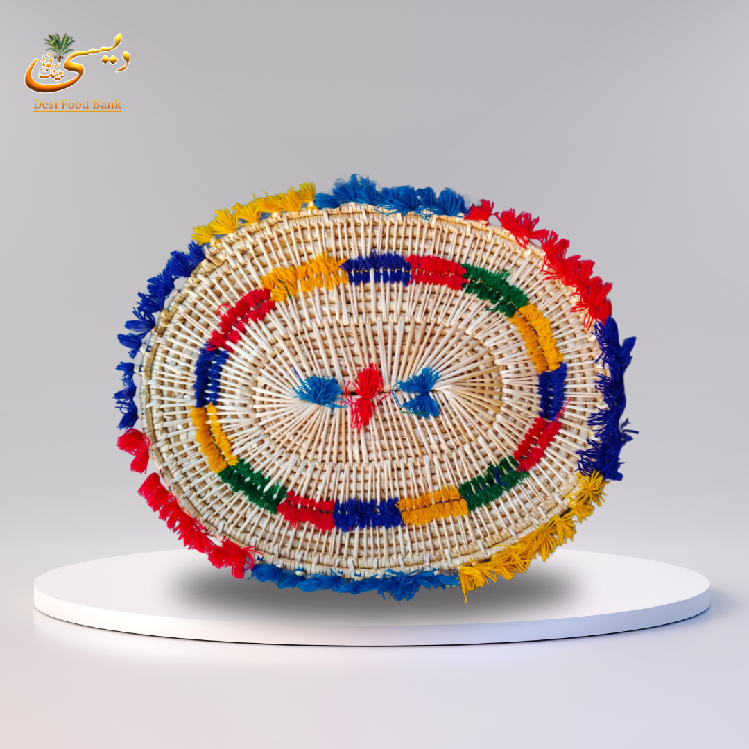 Pair Of Vibrant Handwoven Oval Chabbi with Tassels Made in Pakistan (Sindh)