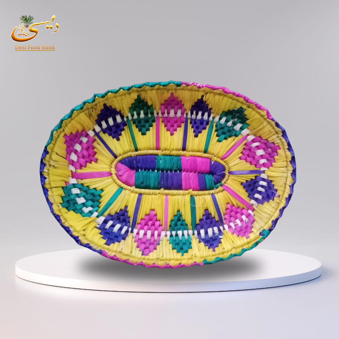 Set Of 3 Handcrafted Palm Leaf Basket - Multicolor | Made in Pakistan (Sindh)
