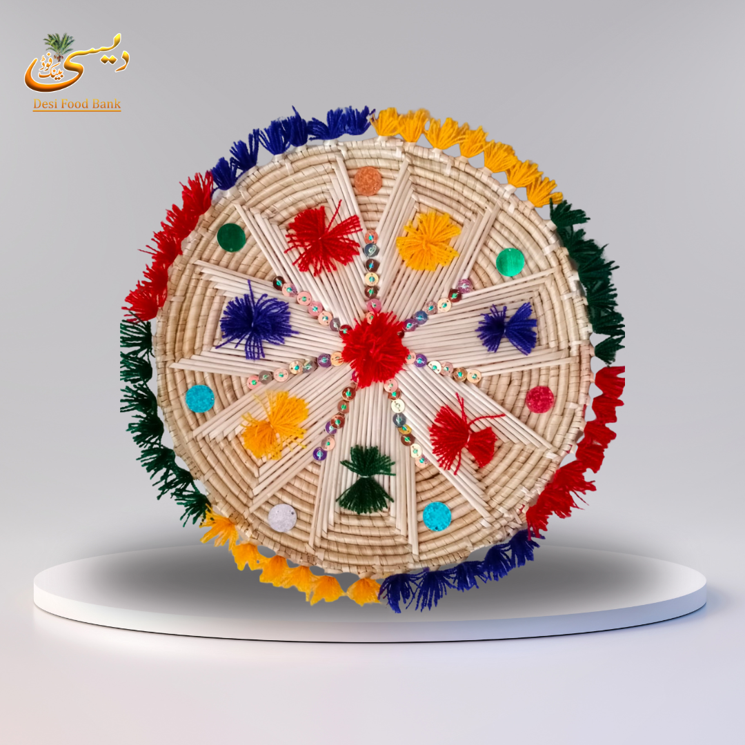 Pair Of Multicolor Traditional Roti Basket (Chabbi/dabkis) Wall Hanging and Decorations | Made in Pakistan (Sindh)