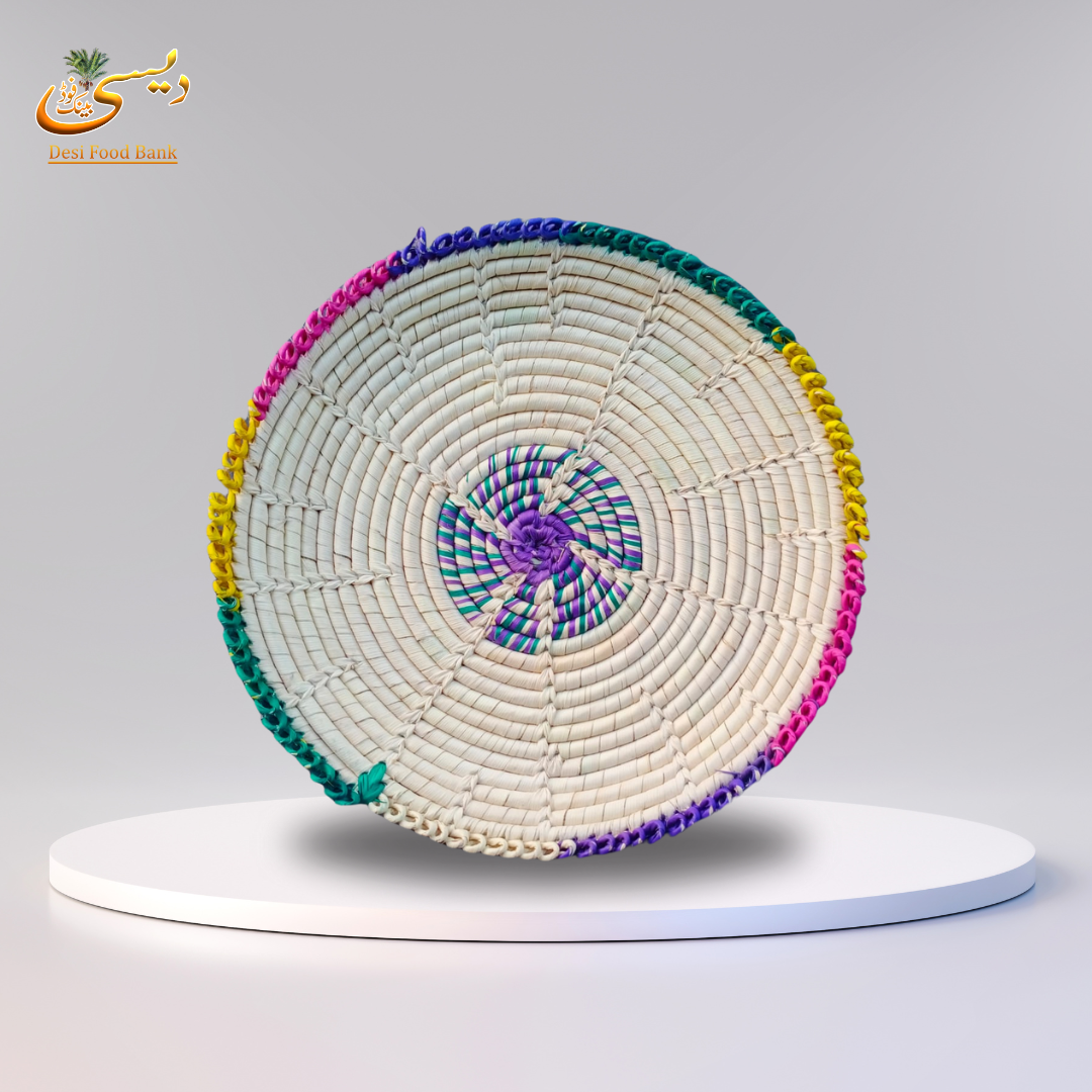 Handmade Traditional Roti Basket (Pindi) - Colorful Palm Leaf Design