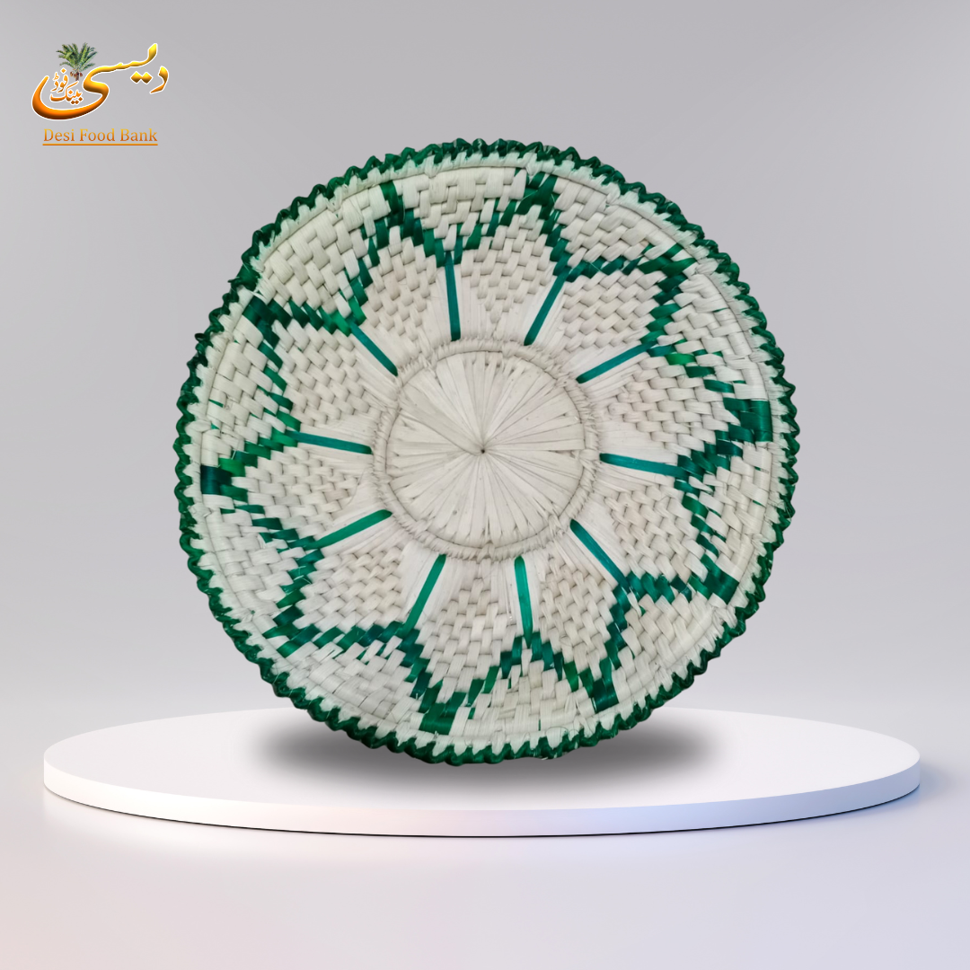 Round Woven Wall Decor with Green Pattern
